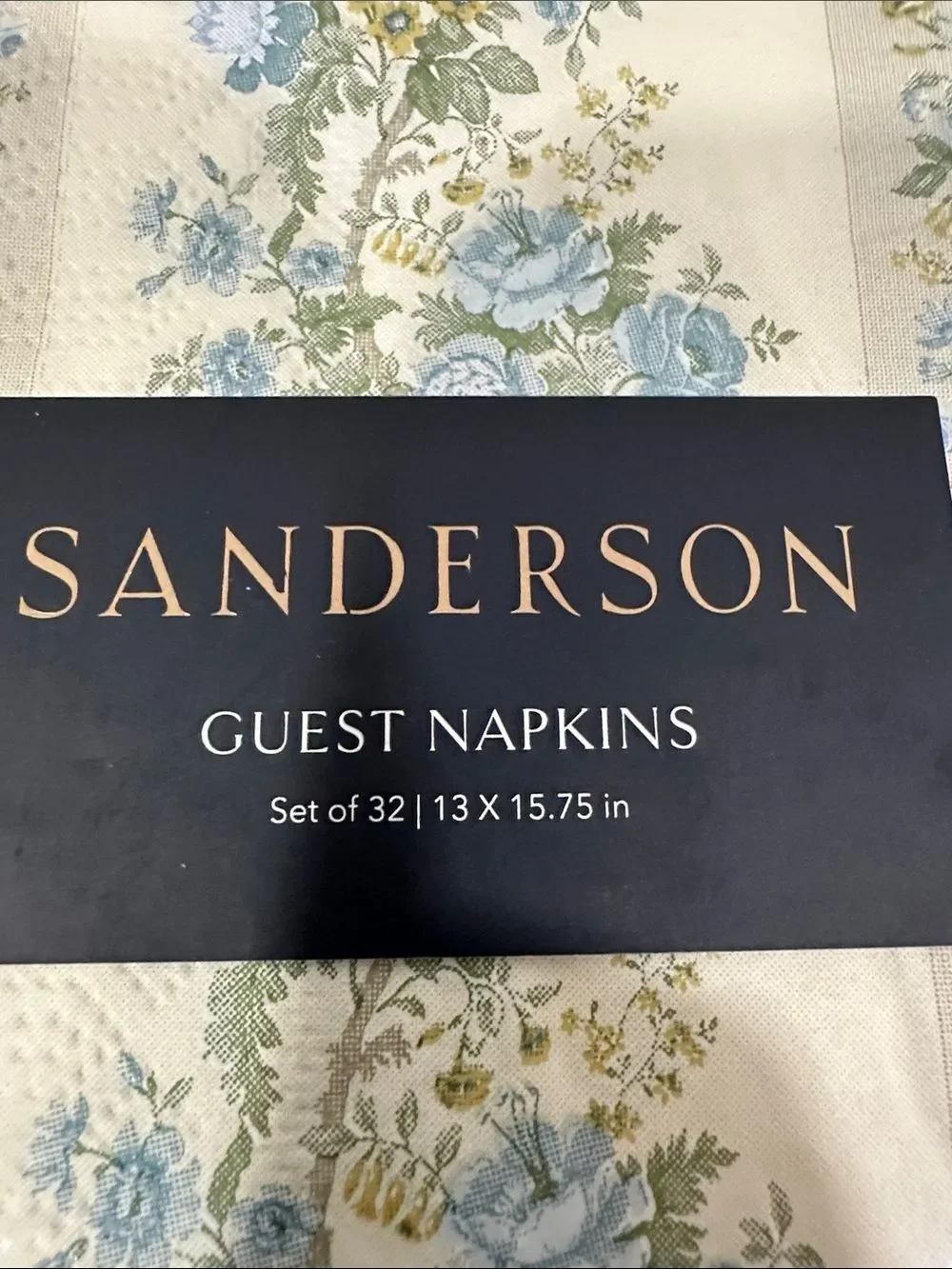 SANDERSON ivory blue green yellow floral vines 32 Guest Paper Napkins in a Box